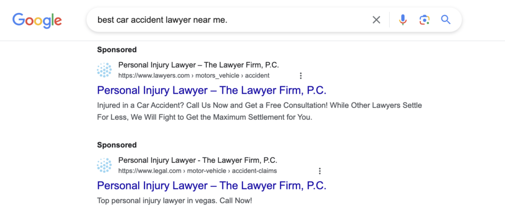 Comparing google ads descriptions for lawyers